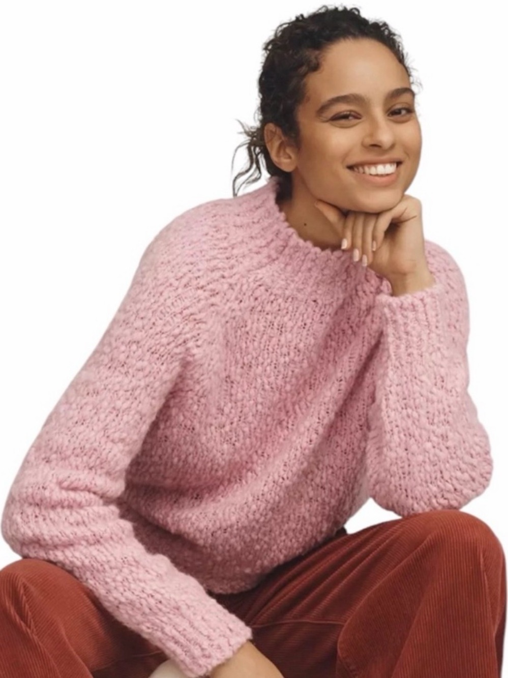Anthropologie Maeve Chunky Knit Mock Turtleneck Sweater Dusty Rose MED